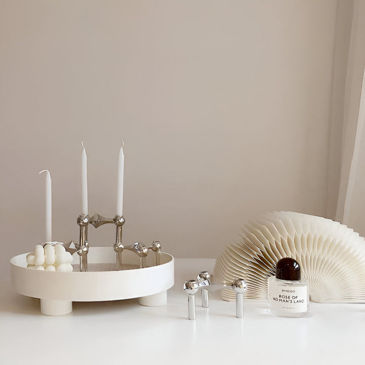 Lisslune | Round Serving Tray - Decorative Tray Made of Wood - White Tray Made of Ceramic