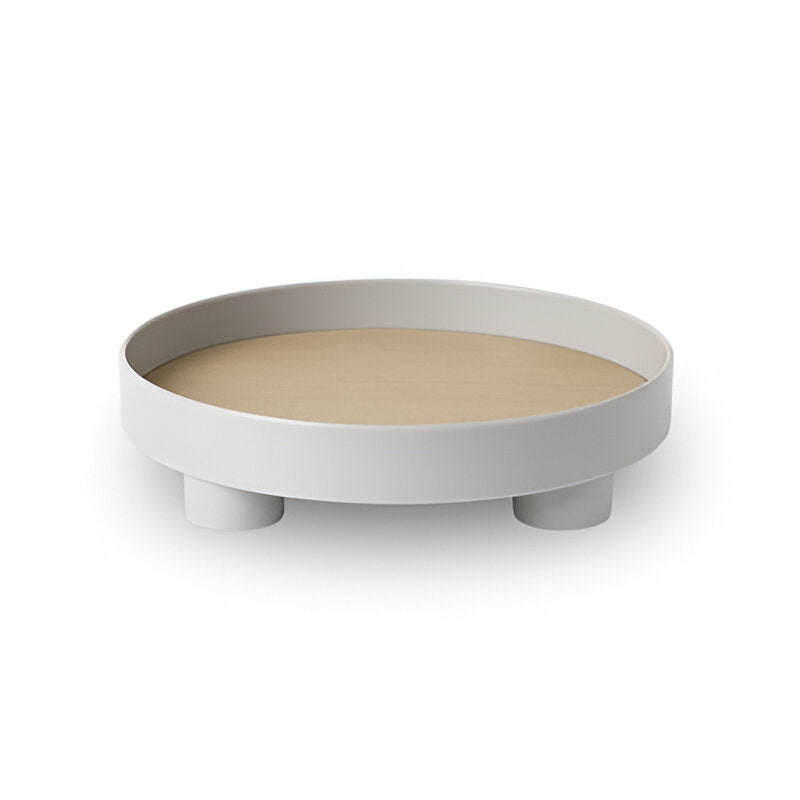 Lisslune | Round Serving Tray - Decorative Tray Made of Wood - White Tray Made of Ceramic