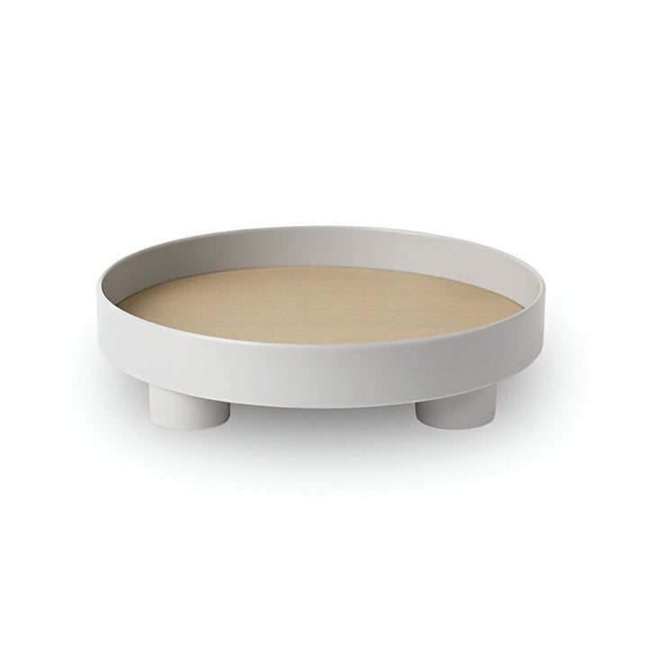 Lisslune | Round Serving Tray - Decorative Tray Made of Wood - White Tray Made of Ceramic
