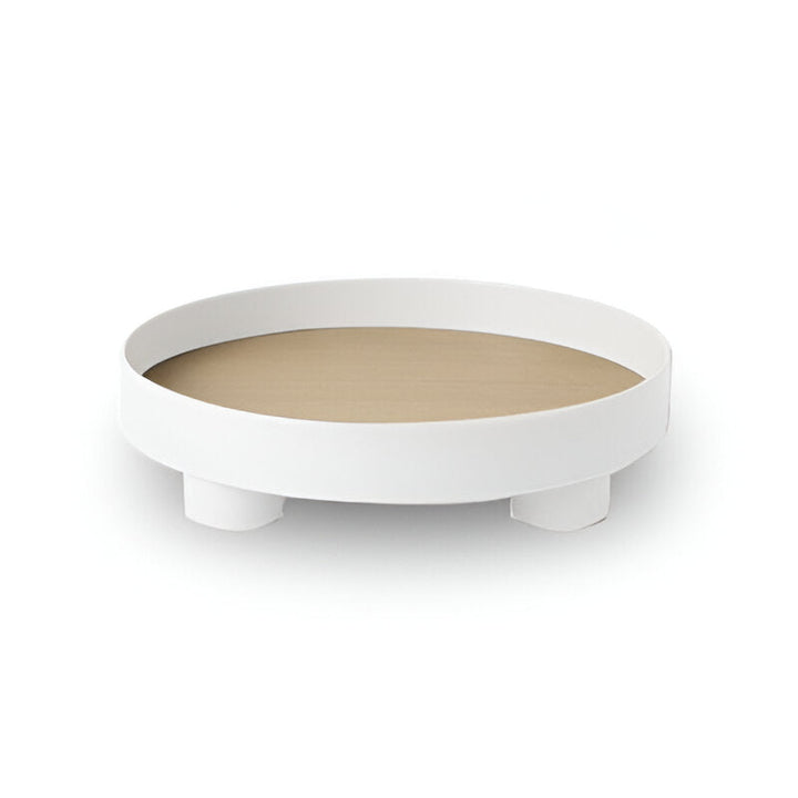 Lisslune | Round Serving Tray - Decorative Tray Made of Wood - White Tray Made of Ceramic