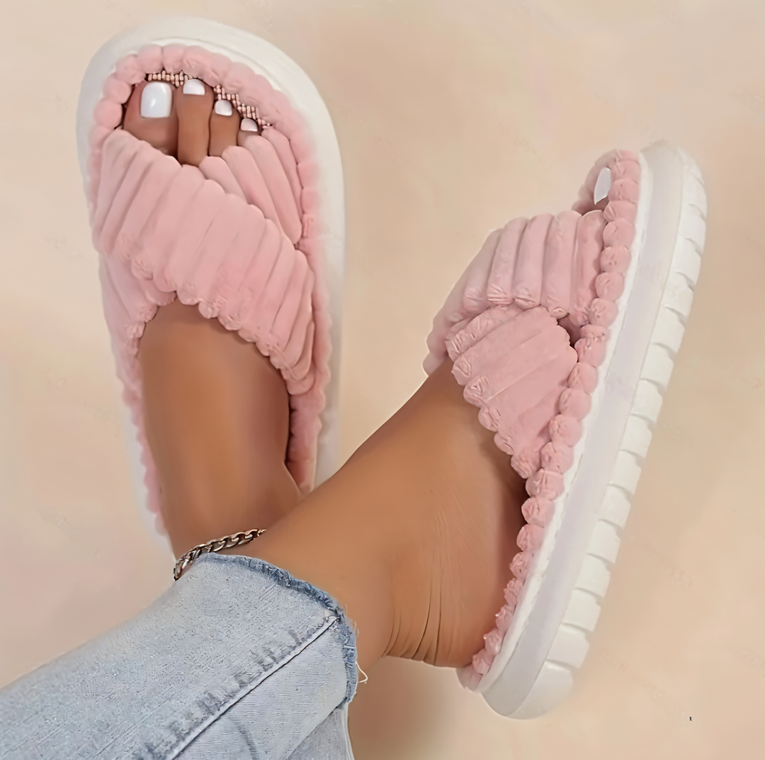 Lisslune | Sofie - Plush Lined Slippers with Cross Band