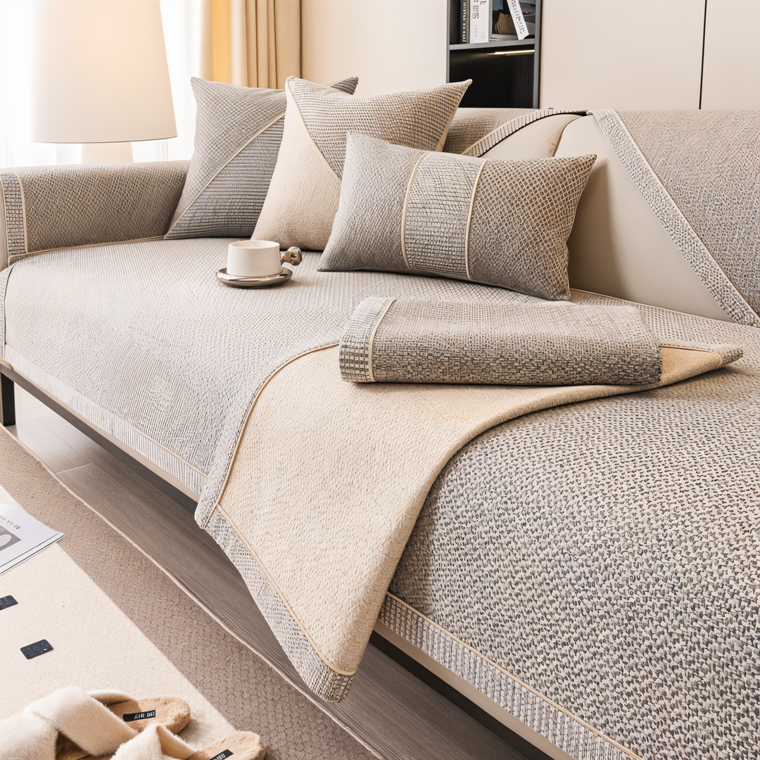 Lisslune | Solid Satin Sofa Cover – Non‑Slip Cotton & Polyester Protector