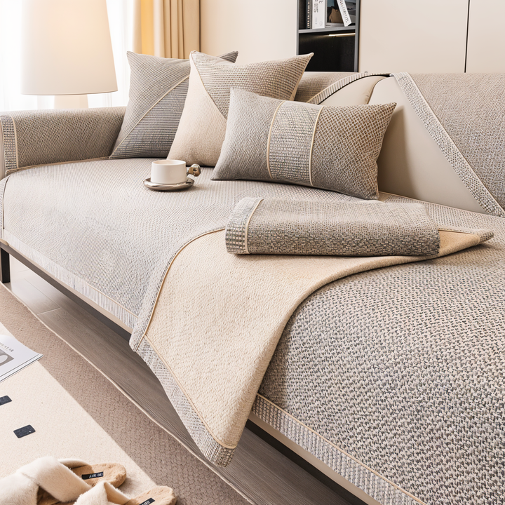 Lisslune | Solid Satin Sofa Cover – Non‑Slip Cotton & Polyester Protector