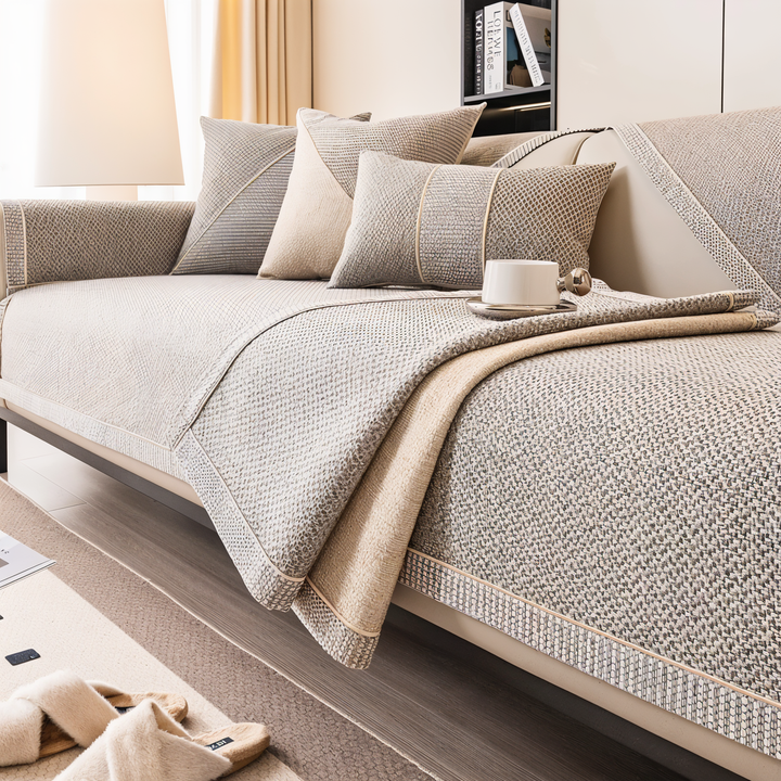 Lisslune | Solid Satin Sofa Cover – Non‑Slip Cotton & Polyester Protector