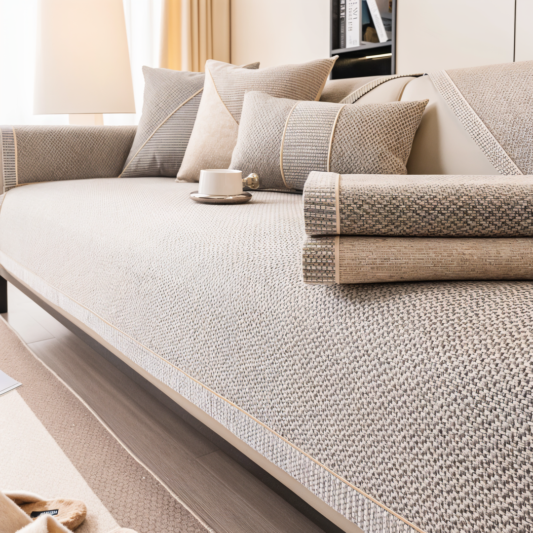 Lisslune | Solid Satin Sofa Cover – Non‑Slip Cotton & Polyester Protector
