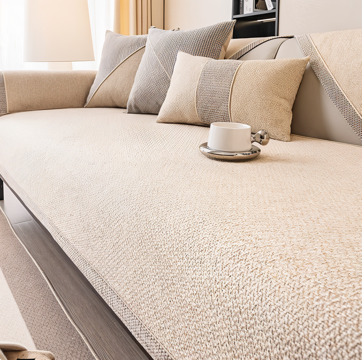 Lisslune | Solid Satin Sofa Cover – Non‑Slip Cotton & Polyester Protector