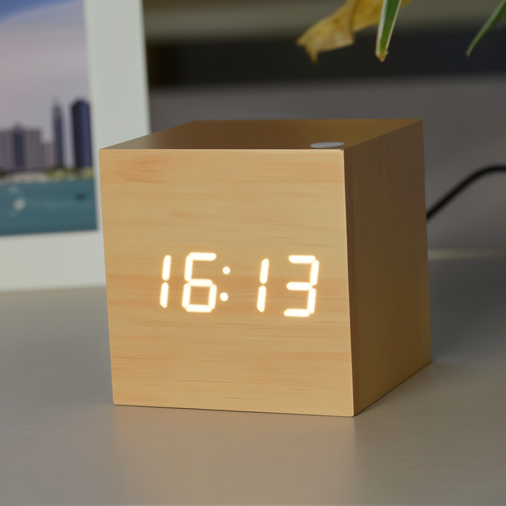 Lisslune | Digital LED Clock - Cube Clock - Wooden Clock