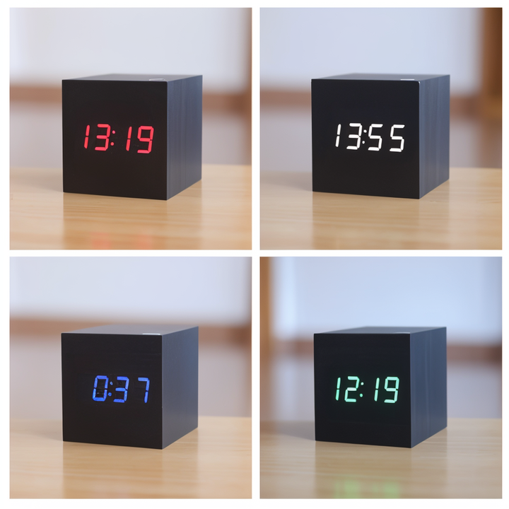 Lisslune | Digital LED Clock - Cube Clock - Wooden Clock