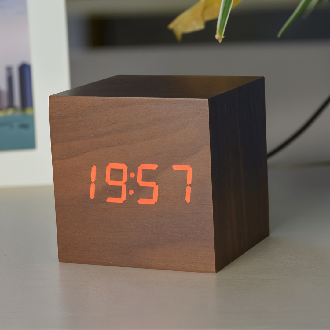 Lisslune | Digital LED Clock - Cube Clock - Wooden Clock