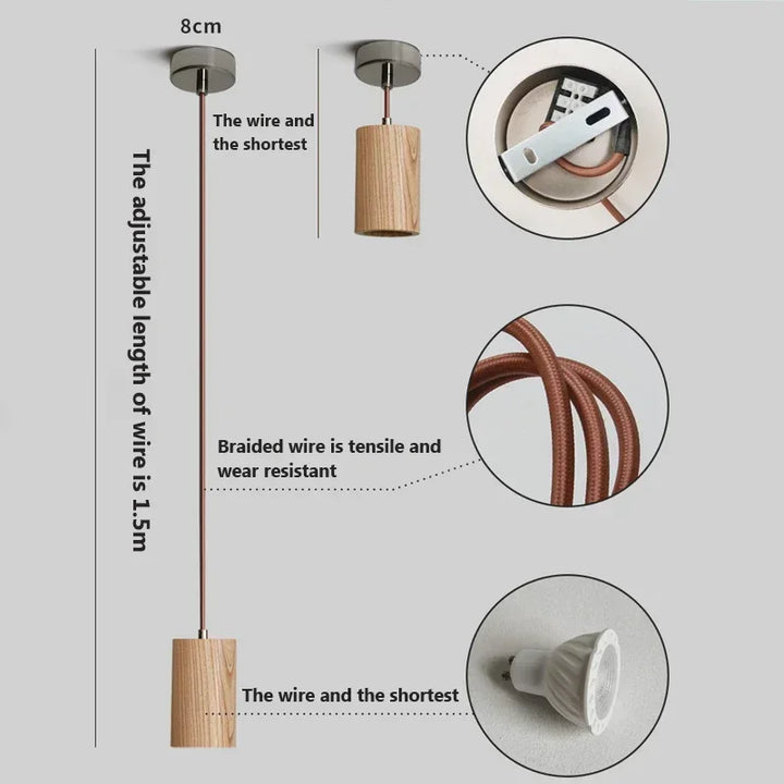 Lisslune | Scandinavian Wooden Pendant Light – Minimalist Design for Living Room and Bedroom | Natural Wood Look
