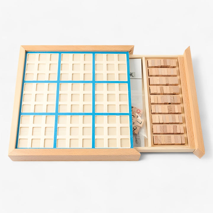 Lisslune | Daan | Wooden Sudoku Board Game with Drawer – Classic Brain Teaser for All Ages