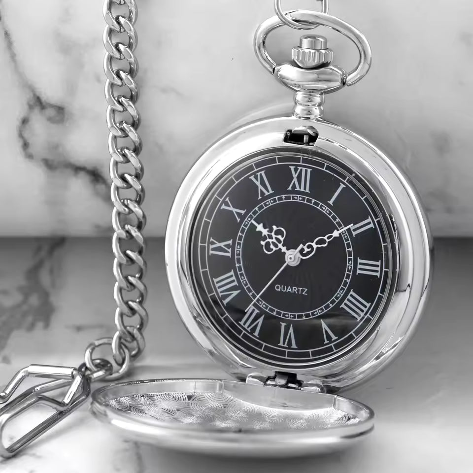 Lisslune | Silver Full Hunter Pocket Watch with Classical and Antique Look - Elaborately designed to be the perfect complement to your wardrobe