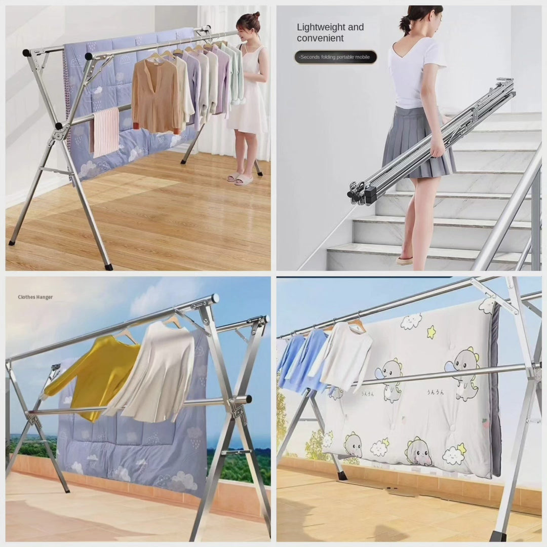 Lisslune | Stainless Steel Foldable Indoor/Balcony Clothes Rack Shelf