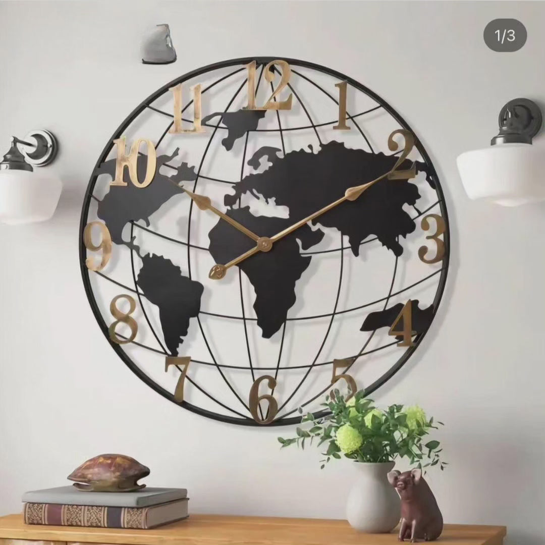 Lisslune | 60cm Large World Map Wall Clock