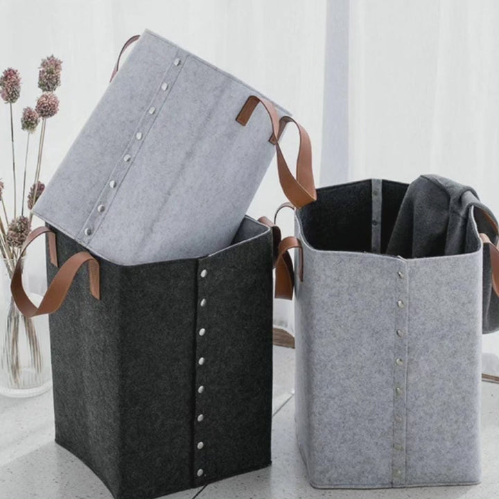 Lisslune | Collapsible laundry basket with leather handles