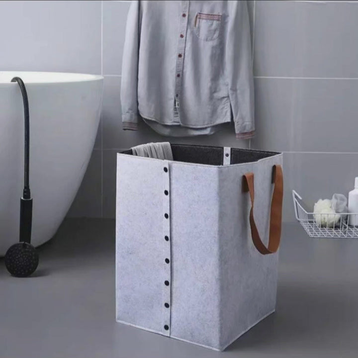 Lisslune | Collapsible laundry basket with leather handles
