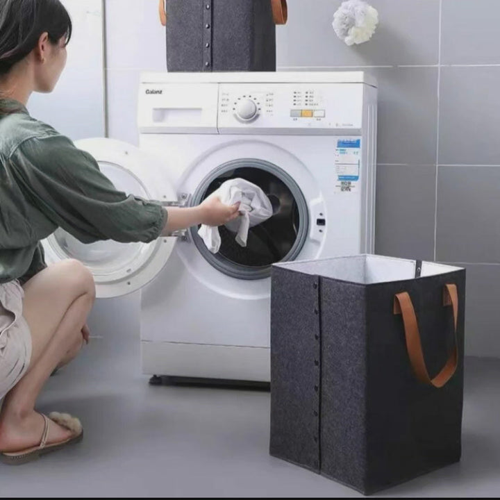Lisslune | Collapsible laundry basket with leather handles