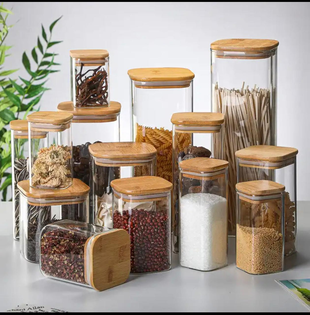 Lisslune | Square Bamboo Lid Glass Container