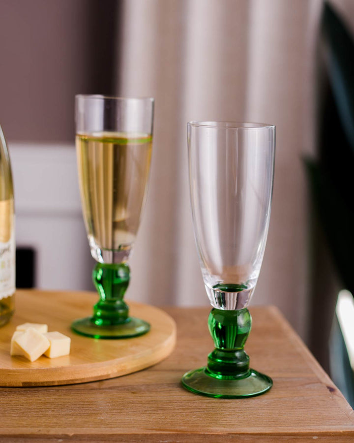 Lisslune | Swirl Green Champagne Flute - Set of 6