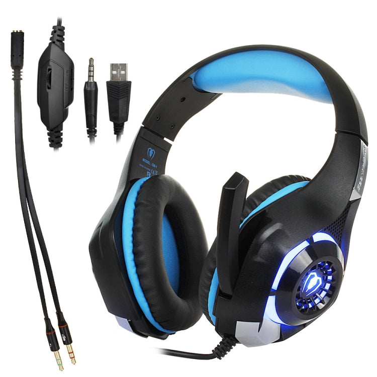 Lisslune | Beexcellent GM-1 Stereo Bass Gaming Headphones with Microphone & LED Light, for PS4, Smartphone, Tablet, PC, Laptop (Blue)