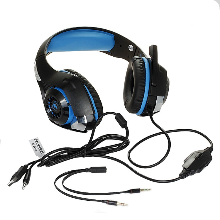 Lisslune | Beexcellent GM-1 Stereo Bass Gaming Headphones with Microphone & LED Light, for PS4, Smartphone, Tablet, PC, Laptop (Blue)