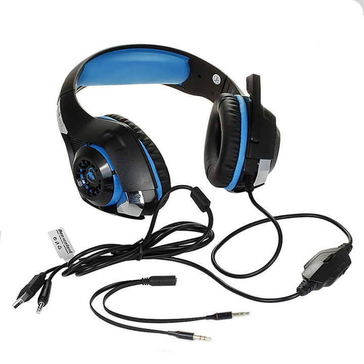 Lisslune | Beexcellent GM-1 Stereo Bass Gaming Headphones with Microphone & LED Light, for PS4, Smartphone, Tablet, PC, Laptop (Blue)
