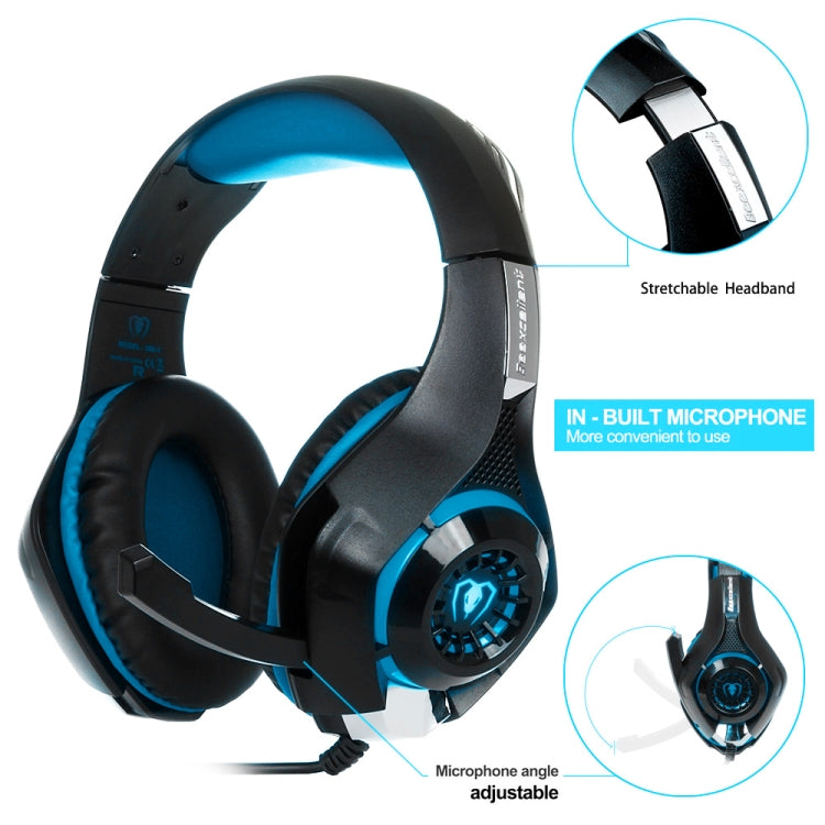 Lisslune | Beexcellent GM-1 Stereo Bass Gaming Headphones with Microphone & LED Light, for PS4, Smartphone, Tablet, PC, Laptop (Blue)
