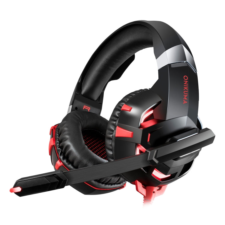 Lisslune | ONIKUMA K2A Over Ear Bass Stereo Surround Gaming Headphones with Microphone & LED Lights (Black Red)
