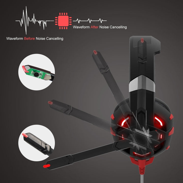 Lisslune | ONIKUMA K2A Over Ear Bass Stereo Surround Gaming Headphones with Microphone & LED Lights (Black Red)