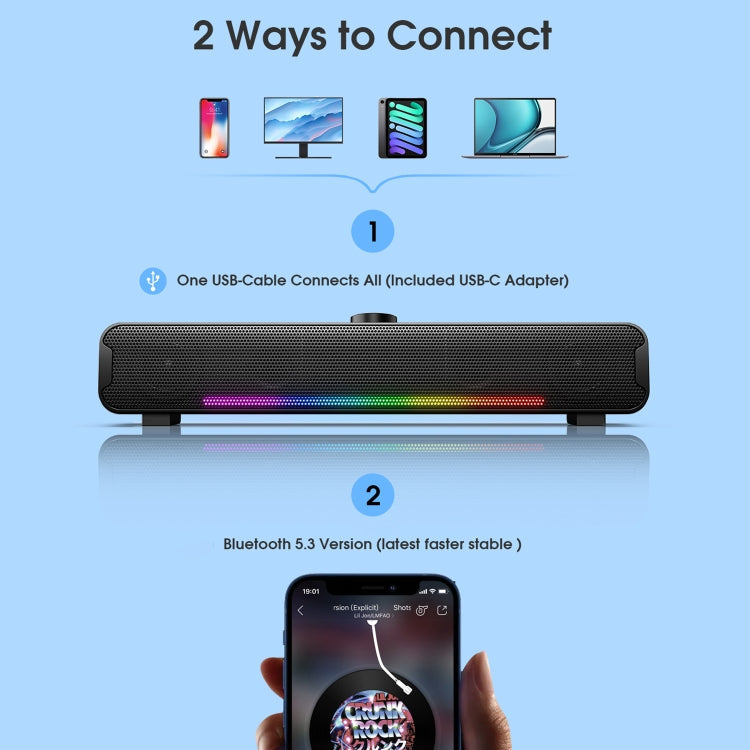 Lisslune | L16 Portable RGB Light HiFi USB Bluetooth Wireless Speaker (Black)