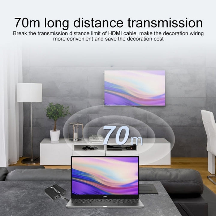 Lisslune | Measy ET100 HDMI Extender Transmitter + Receiver Converter Ethernet Cable, Transmission Distance: 70m (EU Plug)