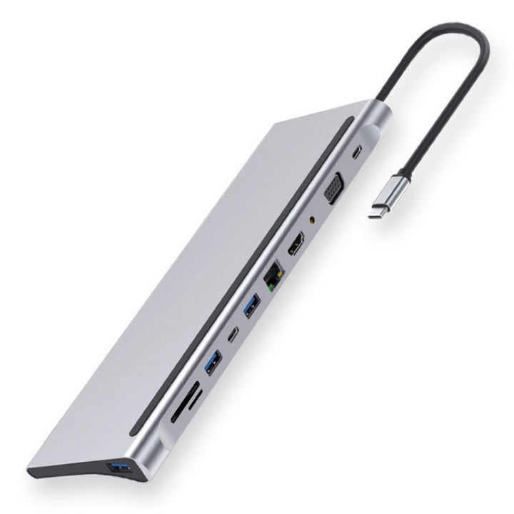 Lisslune | 11 in 1 RJ45 + 87W PD + SD/TF + USBx3 + HDMI + VGA + 3.5mm AUX to Type-C HUB Adapter