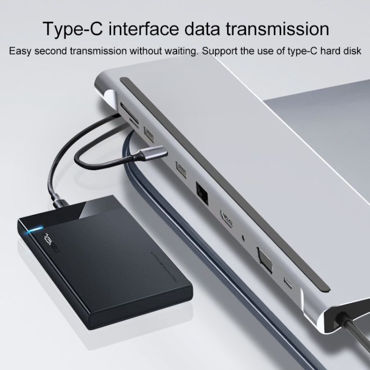 Lisslune | 11 in 1 RJ45 + 87W PD + SD/TF + USBx3 + HDMI + VGA + 3.5mm AUX to Type-C HUB Adapter