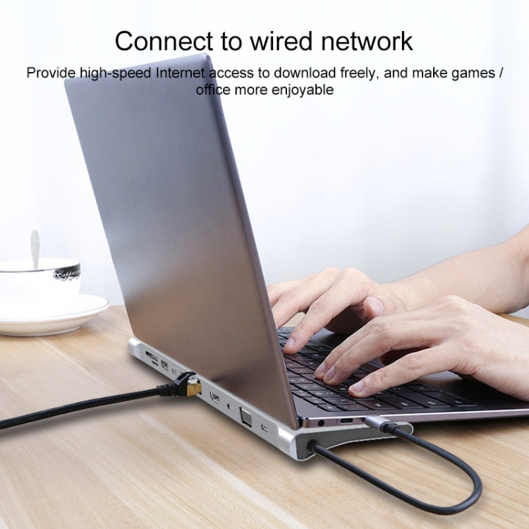 Lisslune | 11 in 1 RJ45 + 87W PD + SD/TF + USBx3 + HDMI + VGA + 3.5mm AUX to Type-C HUB Adapter