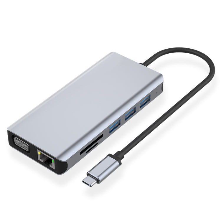 Lisslune | 12 in 1 RJ45 + 100W PD + SD/TF + USB3.0x5 + HDMI + VGA + 3.5mm AUX to Type-C HUB Adapter