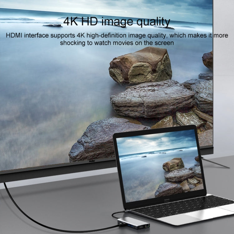 Lisslune | 12 in 1 RJ45 + 100W PD + SD/TF + USB3.0x5 + HDMI + VGA + 3.5mm AUX to Type-C HUB Adapter