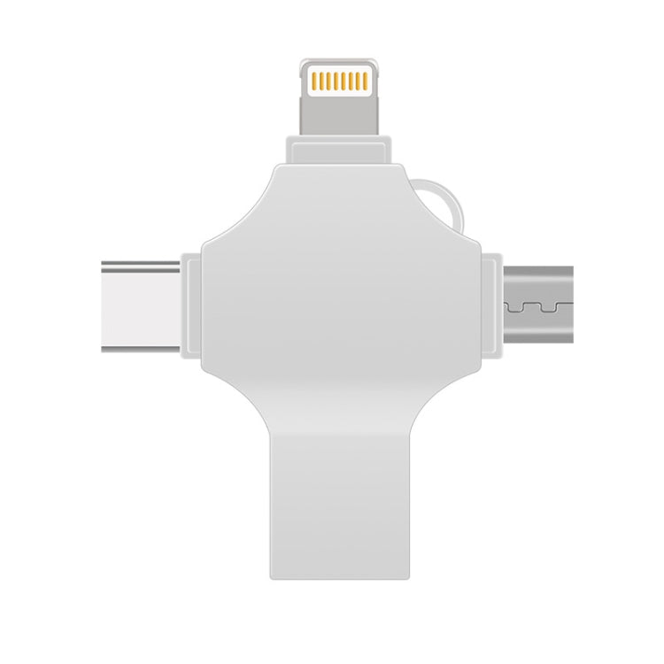 Lisslune | Cross 4 in 1 32GB 8 Pin + Micro USB + USB-C / Type-C + USB 3.0 Metal Flash Drive (Silver)