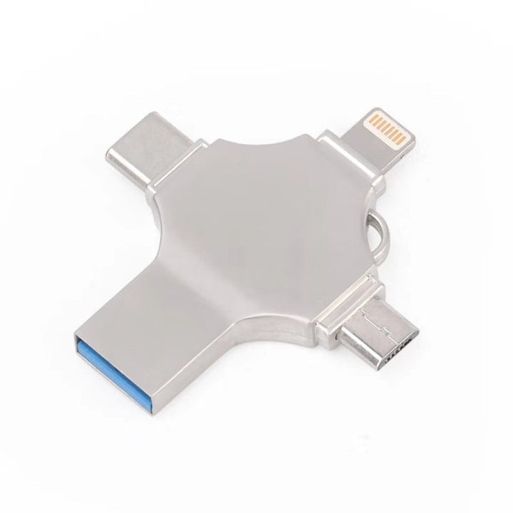Lisslune | Cross 4 in 1 32GB 8 Pin + Micro USB + USB-C / Type-C + USB 3.0 Metal Flash Drive (Silver)
