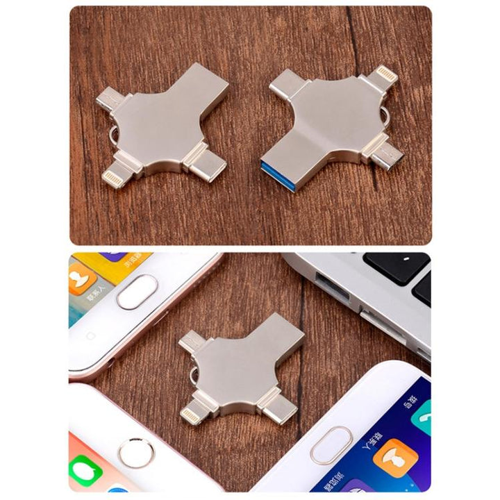 Lisslune | Cross 4 in 1 32GB 8 Pin + Micro USB + USB-C / Type-C + USB 3.0 Metal Flash Drive (Silver)