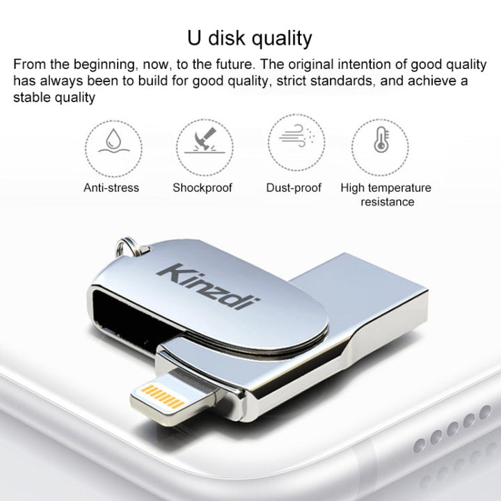 Lisslune | Kinzdi 32GB USB + 8 Pin Interface Metal Twister Flash U Disk (Silver)