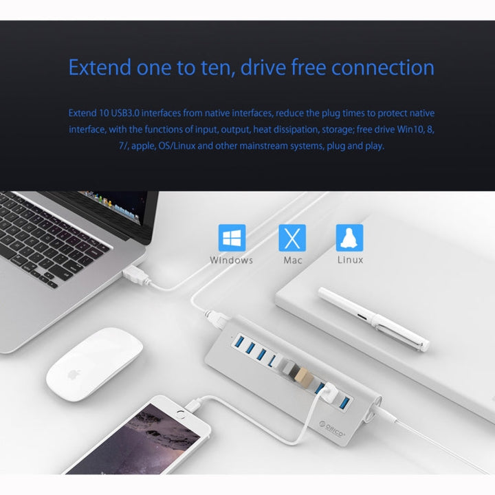 Lisslune | ORICO M3H10-U3-V2 Aluminum alloy 10 USB 3.0 ports HUB