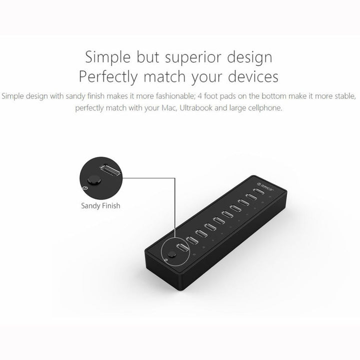 Lisslune | ORICO P10-U2-V1 10 USB 2.0 Ports HUB, Specification: EU Socket