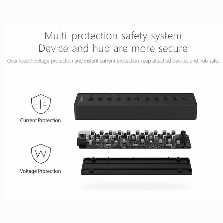 Lisslune | ORICO P10-U2-V1 10 USB 2.0 Ports HUB, Specification: EU Socket