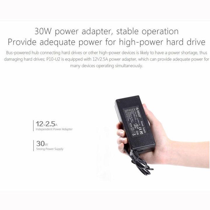 Lisslune | ORICO P10-U2-V1 10 USB 2.0 Ports HUB, Specification: EU Socket