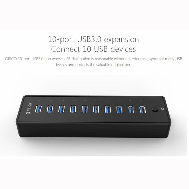 Lisslune | ORICO P10-U3-V1 10 USB 3.0 Ports HUB, Specification: EU Plug