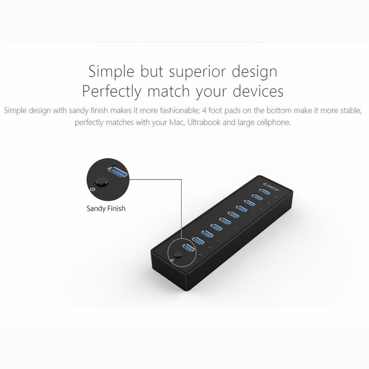Lisslune | ORICO P10-U3-V1 10 USB 3.0 Ports HUB, Specification: EU Plug