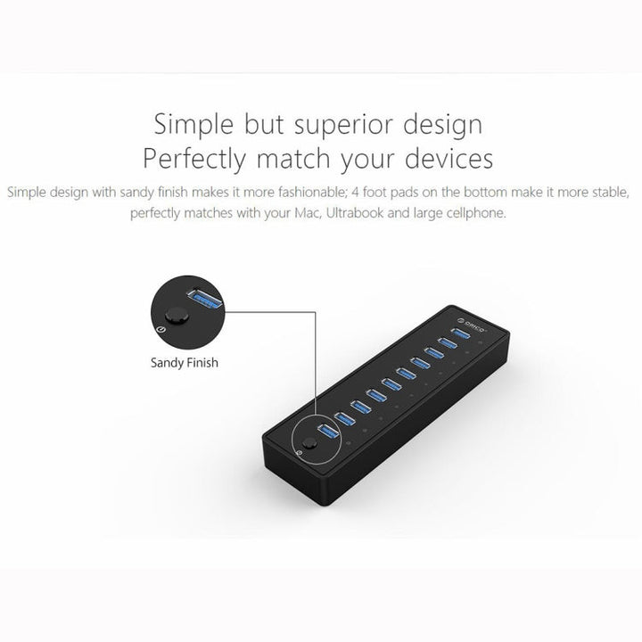 Lisslune | ORICO P10-U3-V1 10 USB 3.0 Ports HUB, Specification: EU Plug