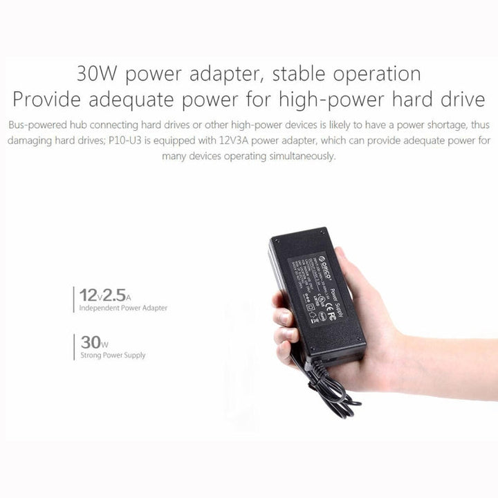 Lisslune | ORICO P10-U3-V1 10 USB 3.0 Ports HUB, Specification: EU Plug