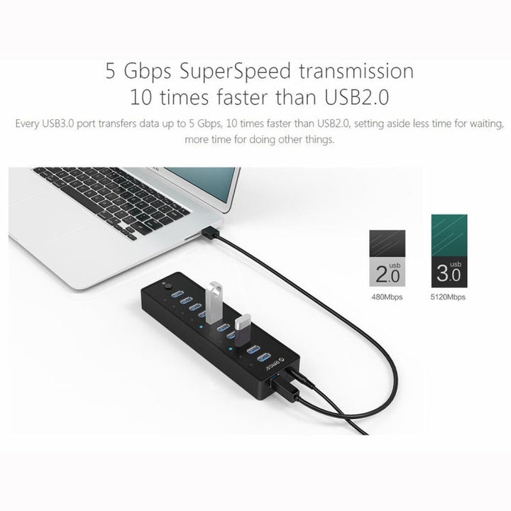 Lisslune | ORICO P10-U3-V1 10 USB 3.0 Ports HUB, Specification: EU Plug