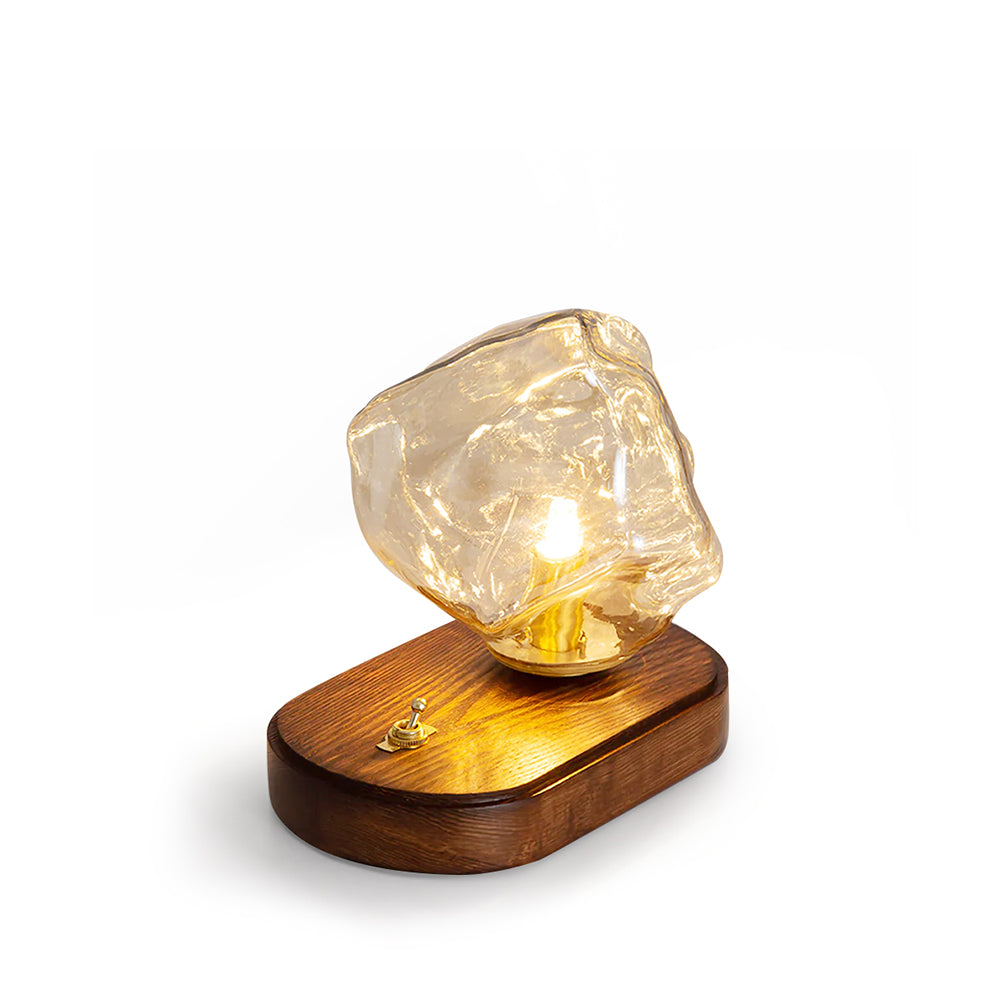 Lisslune | RusticLume – Amber Glass and Wooden Table Lamp